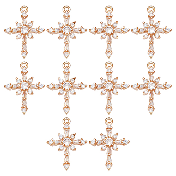 10 кулоны из латуни с микрочастицами и кубическим цирконием., крестик