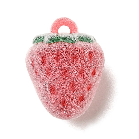 Кулоны из флокированной смолы, клубника, с железной петлей