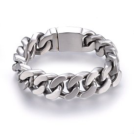 304 Stainless Steel Curb Chains Bracelets, with Box Clasps, Brushed and Faceted