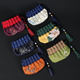 Embroidered Cloth Jewelry Storage Bags, Drawstring Pouches
