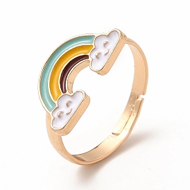 Colorful Enamel Rainbow with Cloud Adjustable Ring, Rack Plating Alloy Jewelry for Women, Nickel Free
