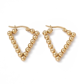 201 Stainless Steel Round Beaded Triangle Hoop Earrings with 304 Stainless Steel Pins for Women