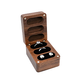3-Slot Walnut Wood Jewelry Gift Box with Magnetic Cover, for Rings, Earrings Storage, Rectangle