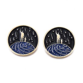 Flat Round with Human Enamel Pin, Alloy Brooch for Backpack Clothes, Nickel Free & Lead Free, Light Golden