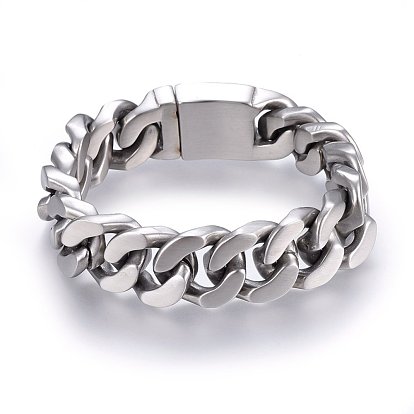 304 Stainless Steel Curb Chains Bracelets, with Box Clasps, Brushed and Faceted
