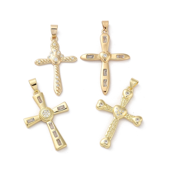 Латунные микропаве прозрачные подвески с фианитом, без кадмия, без никеля и без свинца, крестик