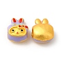 Rack Plating Alloy Enamel European Beads, Large Hole Bead, Rabbit with Bowknot, Matte Gold Color