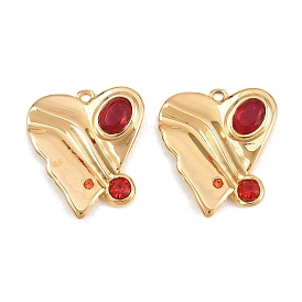 Valentine's Day 304 Stainless Steel Red Cubic Zirconia Pendants, Ion Plating(IP), Wavy Heart Charms