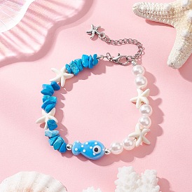 Браслеты ручной работы из фарфора, синтетической бирюзы и АБС-пластика с имитацией жемчуга для женщин, рыба и морская звезда