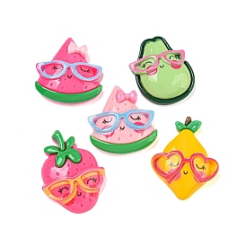 Opaque Resin Decoden Cabochons, Cartoon Fruit with Glasses, Mixed Shapes