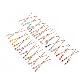 Bracelet de chaînes de boîte en strass en laiton semi-fini, avec zircone cubique et anneaux de saut, pour la fabrication de bracelets à connecteur coulissant
