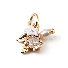 Латунные микро проложить кубического циркония подвески, с эмалью и пластиковыми жемчужинами, , прозрачные
