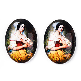 Glass Cabochons, with European Style Pattern, Oval