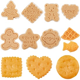 SUNNYCLUE 48Pcs 12 Style Resin Cabochons, Christmas Tree & Gingerbread Man & Bear & Heart & Fish & Star & Biscuit & Square & Flower