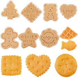 48Pcs 12 Style Resin Cabochons, Christmas Tree & Gingerbread Man & Bear & Heart & Fish & Star & Biscuit & Square & Flower