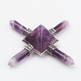 Natural Amethyst Pyramid Energy Generator, Healing Stone Point Four Directions Decoration, for Reiki Balancing Meditation