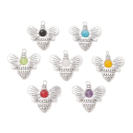 Сплавочные подвески тибетского стиля, Пчелы, с 304 штифтами из нержавеющей стали с плоской головкой и натуральным камнем