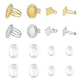8шт 304 компонент открытого манжетного кольца из нержавеющей стали, настройки звонка, с 8 прозрачными стеклянными кабошонами