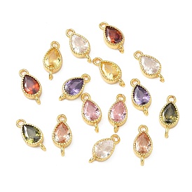 Шармы-соединители из латуни с паве из кубического циркония, слезные ссылки, реальный 18 k позолоченный