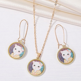 Cute Cat Earrings and Necklace Set with Animal Pendant, Perfect for Girls