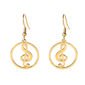 304 Stainless Steel Hollow Musical Note Dangle Earrings