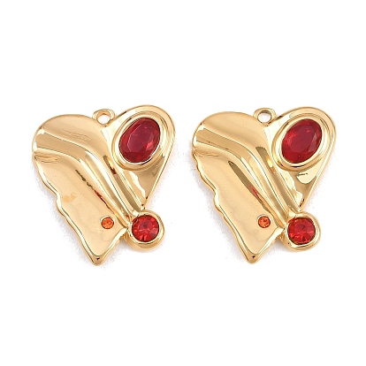 Valentine's Day 304 Stainless Steel Red Cubic Zirconia Pendants, Ion Plating(IP), Wavy Heart Charms