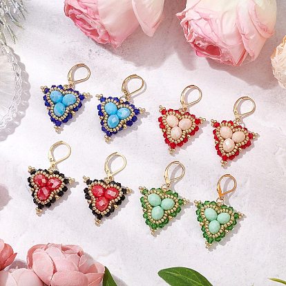 Стекло бисер мотаться серьги, с 304 серьгами из нержавеющей стали, треугольные, золотые