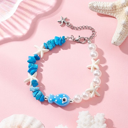 Браслеты ручной работы из фарфора, синтетической бирюзы и АБС-пластика с имитацией жемчуга для женщин, рыба и морская звезда