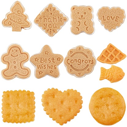 48Pcs 12 Style Resin Cabochons, Christmas Tree & Gingerbread Man & Bear & Heart & Fish & Star & Biscuit & Square & Flower