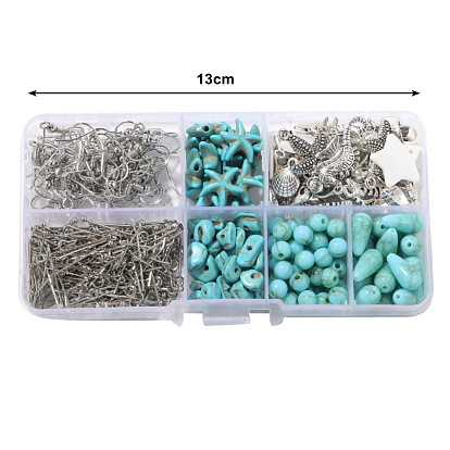 DIY Ocean Theme Dangle Earring Making Kit, Including Crab & Starfish & Shell & Fish & Star Alloy Pendants, Synthetic Turquoise Teardrop & Round Beads, Iron Earring Hooks