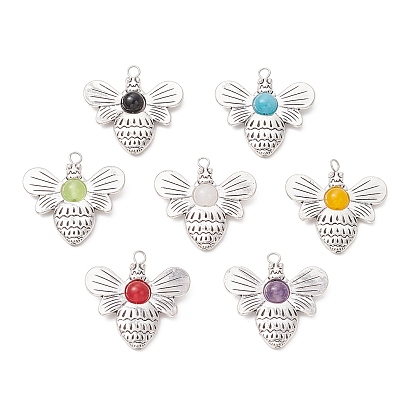 Сплавочные подвески тибетского стиля, Пчелы, с 304 штифтами из нержавеющей стали с плоской головкой и натуральным камнем