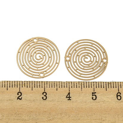 Rack Plating Brass Hollow Out Connector Charms, Long-Lasting Plated, Flat Round Maze Etched Metal Embellishments
