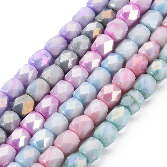 Opaque Glass Beads Strands, Imitation Stones, AB Color Plated, Faceted, Faceted, Column
