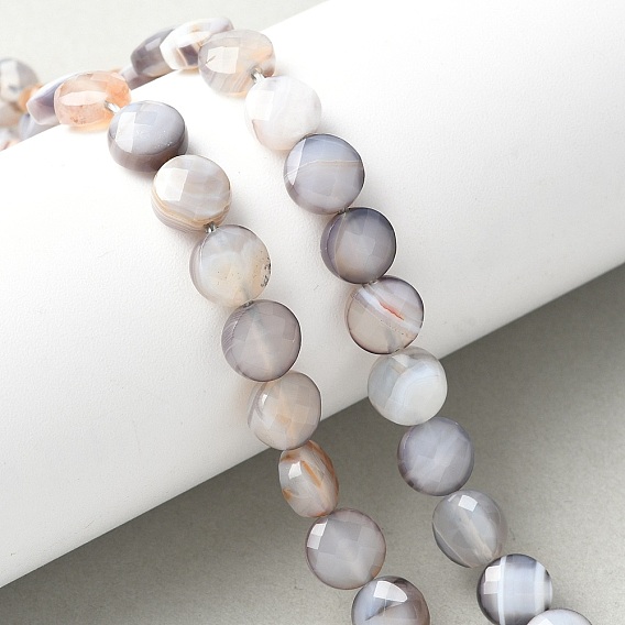Нити бусин из натурального серого ботсванского агата, граненый ромб, плоско-круглые