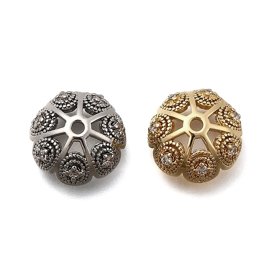 Колпачки для бусин из прозрачного кубического циркония из латуни, цветок