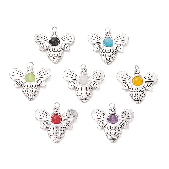 Сплавочные подвески тибетского стиля, Пчелы, с 304 штифтами из нержавеющей стали с плоской головкой и натуральным камнем