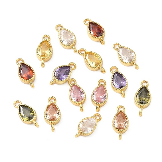 Шармы-соединители из латуни с паве из кубического циркония, слезные ссылки, реальный 18 k позолоченный