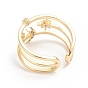 Adjustable Brass Micro Pave Cubic Zirconia Cuff Rings, Open Rings, Long-Lasting Plated, Star/Moon