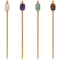 4Pcs Natural Tiger Eye & Natural Green Aventurine & Natural Amethyst & Natural Rose Quartz & Brass Hair Sticks, Barrel