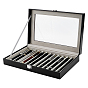 12 Grids Rectangle PU Leather Dustproof Pen Presentation Boxes with Visible Window Lid and Velvet Inside