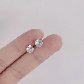 Alloy with Cubic Zirconia Stud Earrings, Flat Round