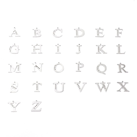 304 pendentif lettre en acier inoxydable sertis strass, alphabet, lettre a ~ z, couleur inox