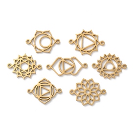 304 Stainless Steel Hollow Chakra Links, Real 18K Gold Plated and Fine Polishing