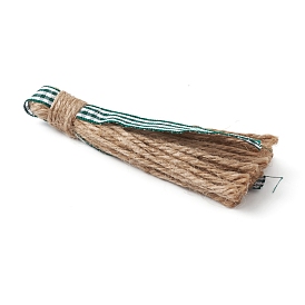Jute Tassel Pendant Decorations, with Tartan Pattern Polyester Ribbon, Christmas Theme, for Garland Making