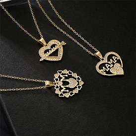 18K Gold Plated CZ Heart MOM Pendant Necklace - Simple and Elegant Design