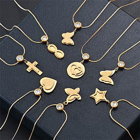 201 Подвеска-колье из нержавеющей стали с кристаллами, стразами, в форме сердца, бабочки и звезды для женщин, золотые