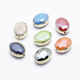 Glass Beads, with Brass Findings, Faceted, Oval, Golden