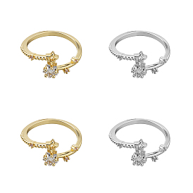 4 шт. 2 Кольца-манжеты из цветного сплава с микропаве из прозрачного кубического циркония для женщин, звезда