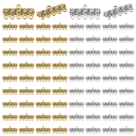 100шт 2 цвета тибетский стиль сплав звенья, без кадмия и без свинца, прямоугольник с цветочным соединителем