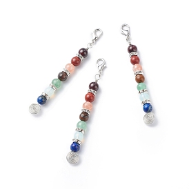 7 décoration de pendentif en perles de pierres précieuses, avec fermoirs mousqueton en fil de cuivre et alliage de zinc